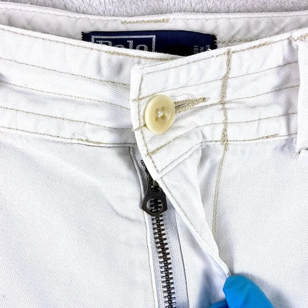VTG Polo Ralph Lauren Cargo Shorts Mens 34 White Y2K Preppy Baggy Skate Military